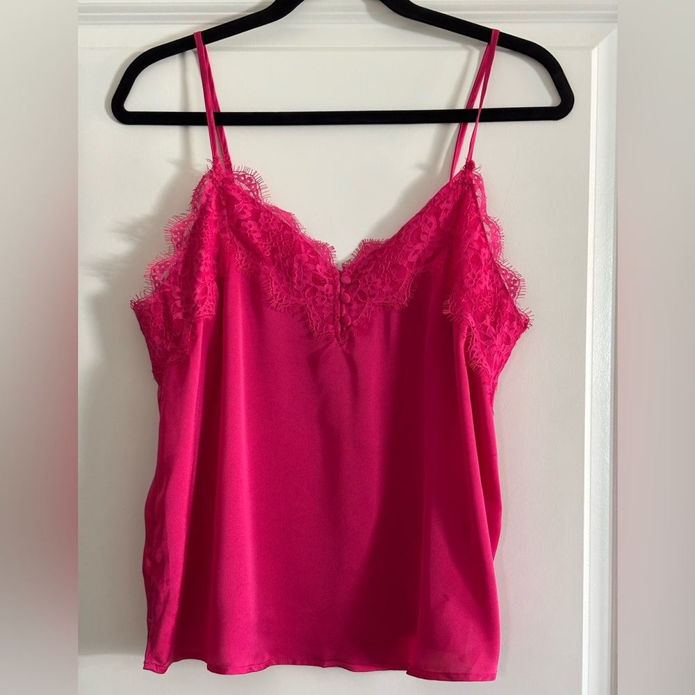 SOLD Abercrombie & Fitch Hot Pink Lace Trim Satin Cami Tank - Picture 3 of 9